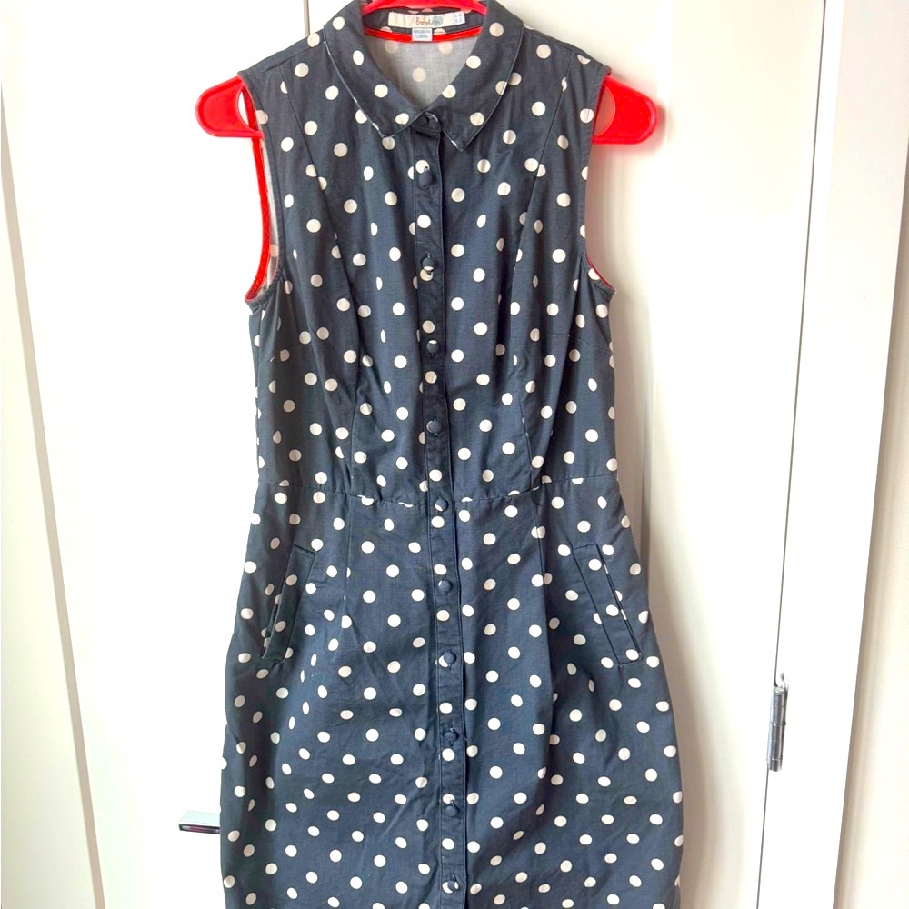 Boden 4 Long blue and white polka dot dress!